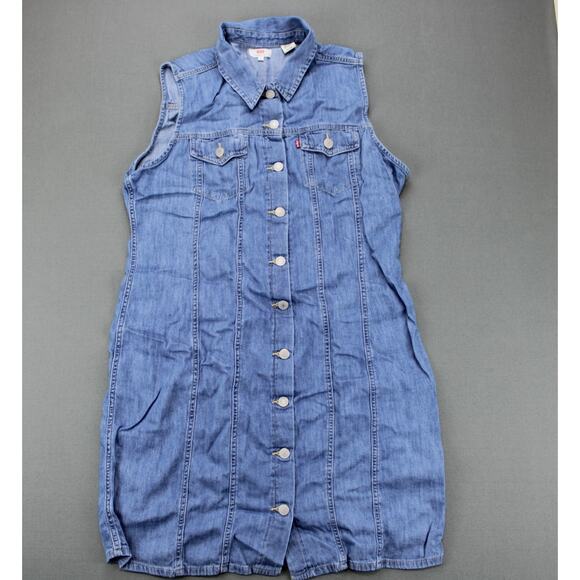 Levi's Sleeveless Blue Button-Down Midi Dress - Picture 1 of 6